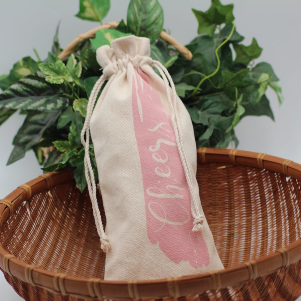 Canvas "CHEERS" Favor Drawstring Closure Bag Wine Gift Bag
